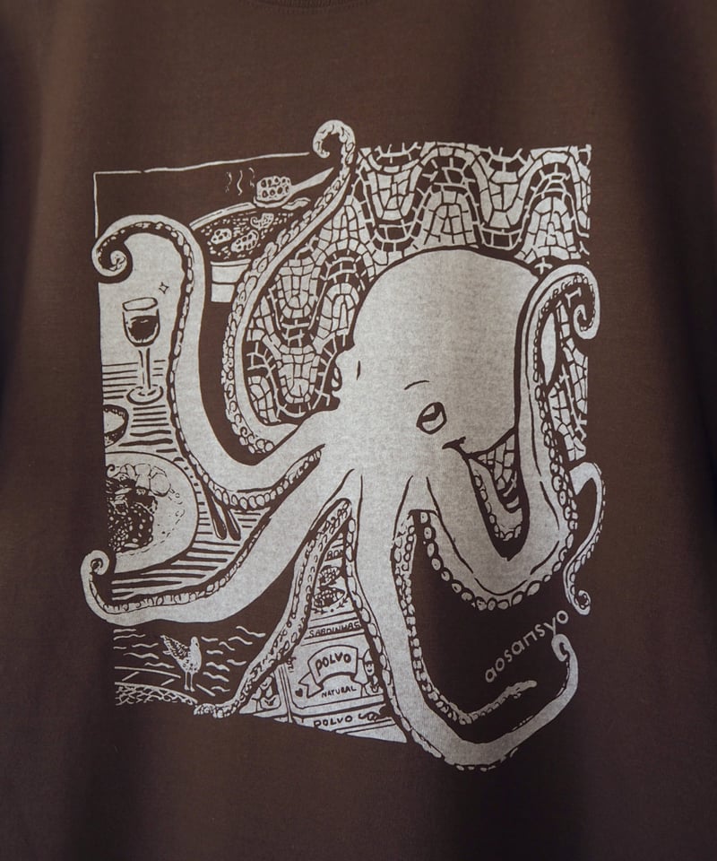 旅するタコ Tシャツ（ブラウン）Unisex S/M/L/XL | 【直営通販】aosansy