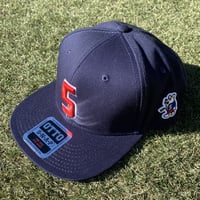 野村タケオデザイン562Bフラットバイザーキャップ　「5」ネイビー