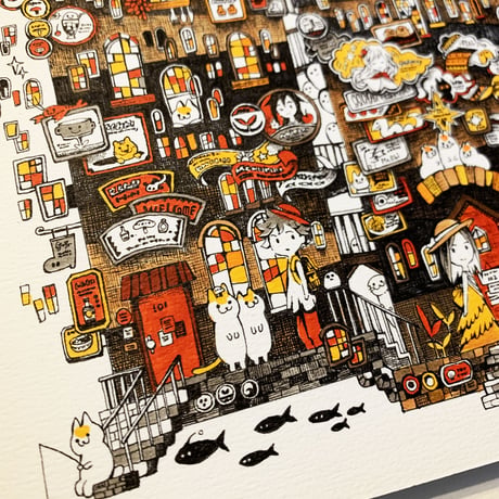 原画  "Building / 休日の看板街"