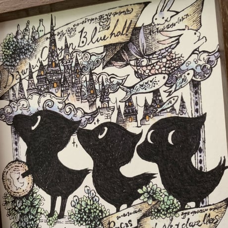 複製原画（ジークレー）“プカと夜明けのまちの空の住人”