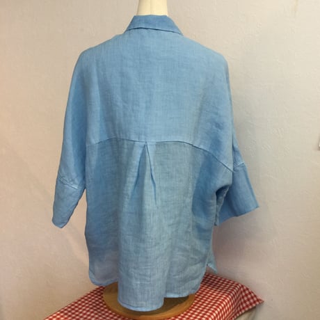 『120%LINO』リネンブラウス　サックス