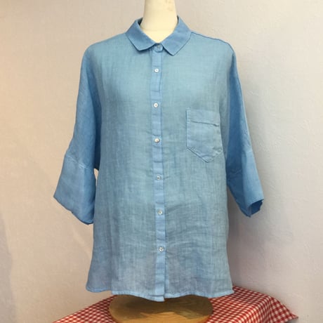 『120%LINO』リネンブラウス　サックス