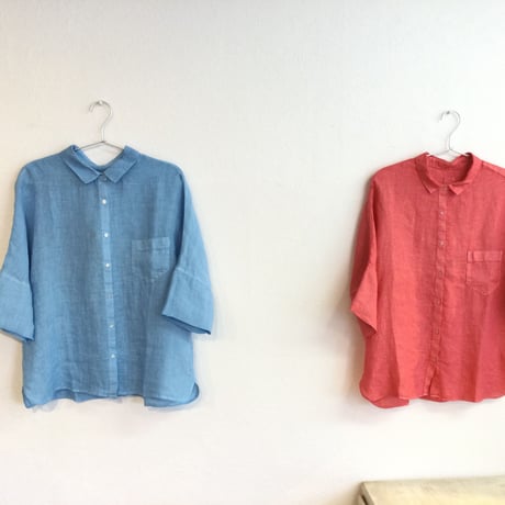 『120%LINO』リネンブラウス　ピンクオレンジ