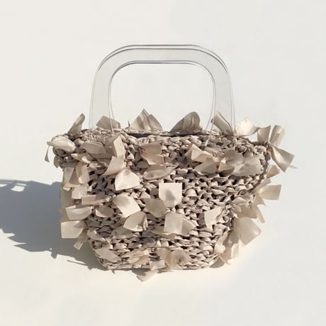 basket bag / fabric:beige × handle:clear【受注生産】