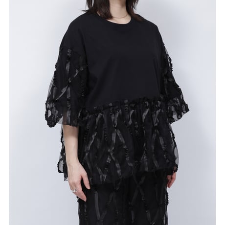TAPE TULLE T-SHIRT   /  262-AC008  /  BLACK