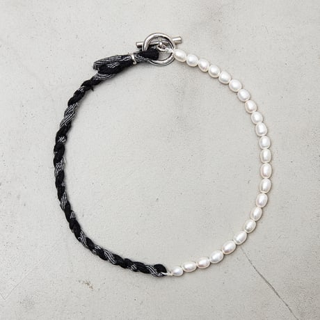 [YUUSD] PEARL × FLANNEL BANGLE NECKLACE / YU004 / SILVER