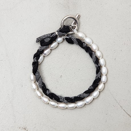 [YUUSD] PEARL × FLANNEL BANGLE NECKLACE / YU004 / SILVER