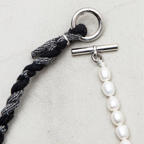 [YUUSD] PEARL × FLANNEL BANGLE NECKLACE / YU004 / SILVER