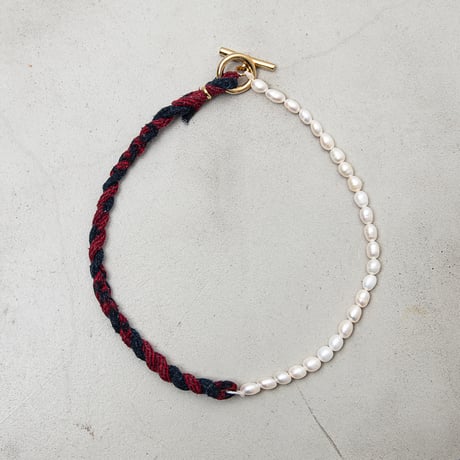 [YUUSD] PEARL × FLANNEL BANGLE NECKLACE / YU004 / GOLD