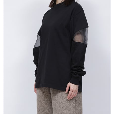 SHEER SHOULDER T-SHIRT  /  262-AC029 /  BLACK