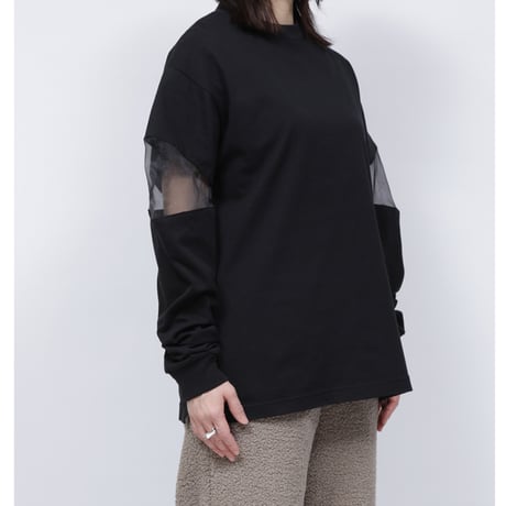 SHEER SHOULDER T-SHIRT  /  262-AC029 /  BLACK