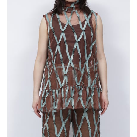 TAPE TULLE SHIRT   /  262-AS009  /  BROWN
