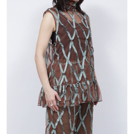 TAPE TULLE SHIRT   /  262-AS009  /  BROWN