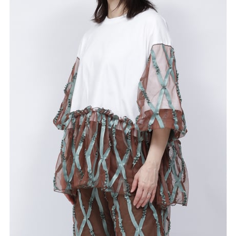 TAPE TULLE T-SHIRT   /  262-AC008  /  WHITE