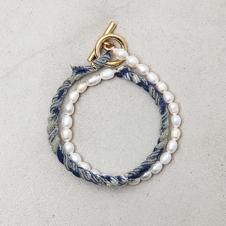 [YUUSD] PEARL × FLANNEL BANGLE NECKLACE / YU004 / GOLD