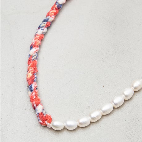 [YUUSD] PEARL × FLANNEL BANGLE NECKLACE / YU004 / SILVER