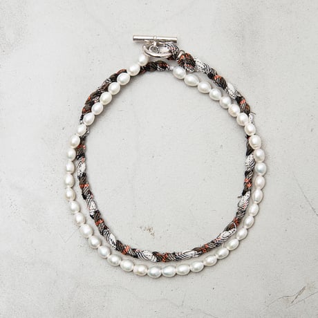 [YUUSD] PEARL × FLANNEL LONG BANGLE  NECKLACE / YU005 / SILVER