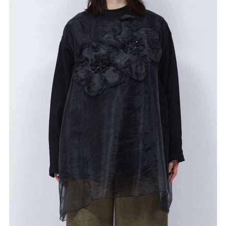 TULLE FLARE T-SHIRT  /  262-AC030 /  BLACK