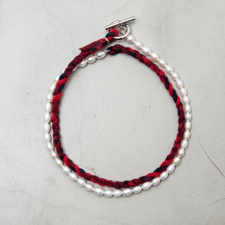 [YUUSD] PEARL × FLANNEL LONG BANGLE  NECKLACE / YU005 / SILVER