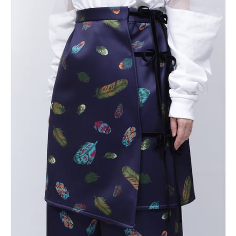 FETHER PRINT WRAP SKIRT   /  262-AP018  /  NAVY