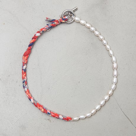 [YUUSD] PEARL × FLANNEL BANGLE NECKLACE / YU004 / SILVER