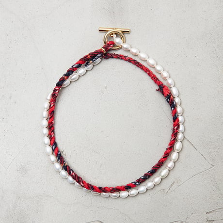 [YUUSD] PEARL × FLANNEL LONG BANGLE  NECKLACE / YU005 / GOLD