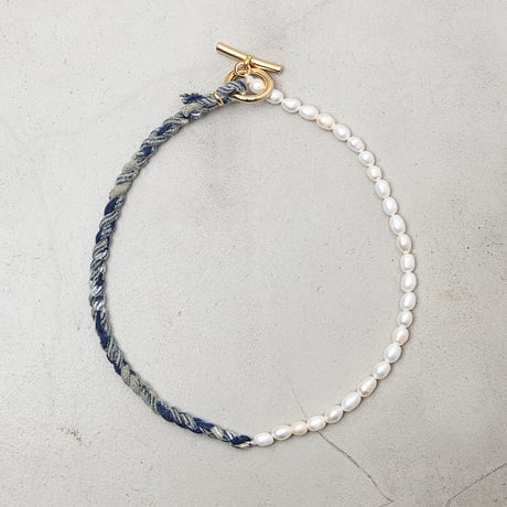 [YUUSD] PEARL × FLANNEL BANGLE NECKLACE / YU004 / GOLD
