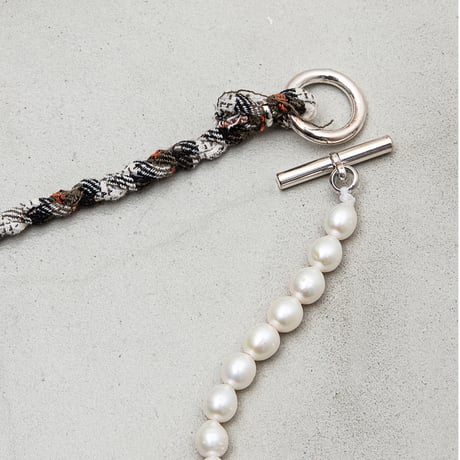 [YUUSD] PEARL × FLANNEL LONG BANGLE  NECKLACE / YU005 / SILVER