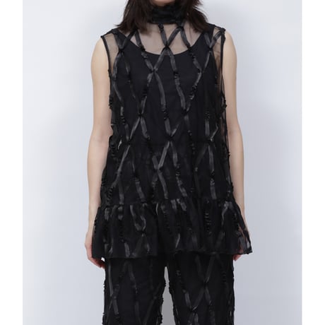 TAPE TULLE SHIRT   /  262-AS009  /  BLACK
