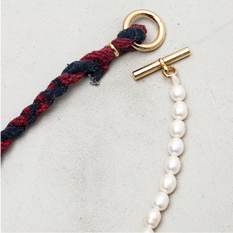 [YUUSD] PEARL × FLANNEL BANGLE NECKLACE / YU004 / GOLD