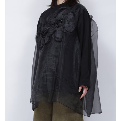 TULLE FLARE T-SHIRT  /  262-AC030 /  BLACK