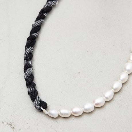 [YUUSD] PEARL × FLANNEL BANGLE NECKLACE / YU004 / SILVER