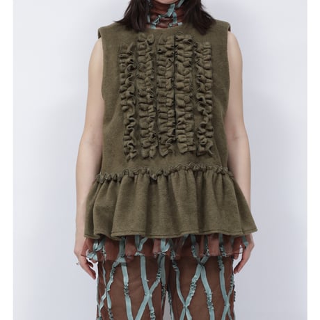 FLEECE FRILL VEST   /  262-AS022 /   OLIVE