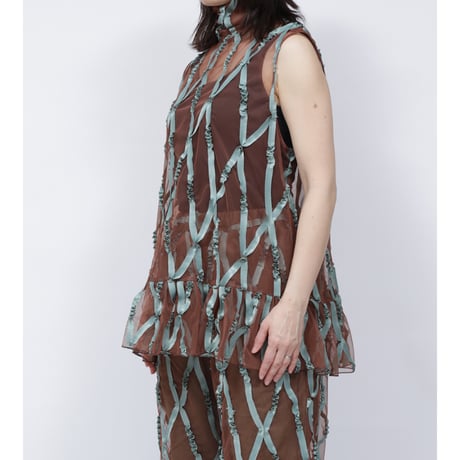 TAPE TULLE SHIRT   /  262-AS009  /  BROWN