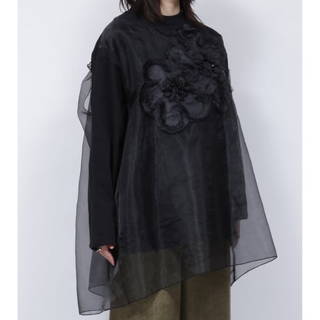 TULLE FLARE T-SHIRT  /  262-AC030 /  BLACK