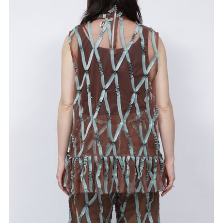 TAPE TULLE SHIRT   /  262-AS009  /  BROWN