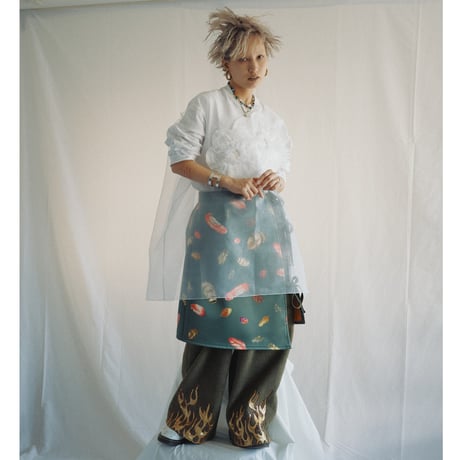 FETHER PRINT WRAP SKIRT   /  262-AP018  /  KHAKI