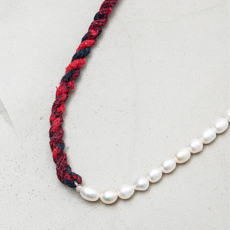 [YUUSD] PEARL × FLANNEL LONG BANGLE  NECKLACE / YU005 / SILVER