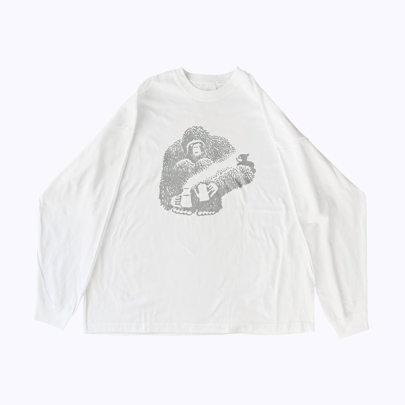 美品★ LINE ART BIG TOP 西村ツチカ ／ Sasquatch ロンT ビッグシルエット：ホワイト | はち