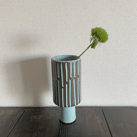 VRANA ／ VENDANGE  ミントチョコな削り模様花器