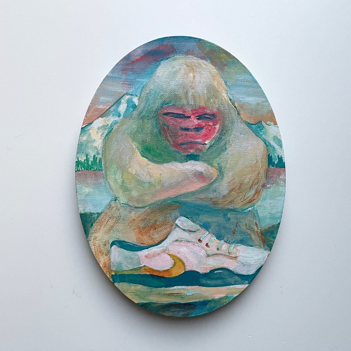 サンタネコ 油絵 アーティスト作品 直視する幻」 F3 油彩画 #猫アート