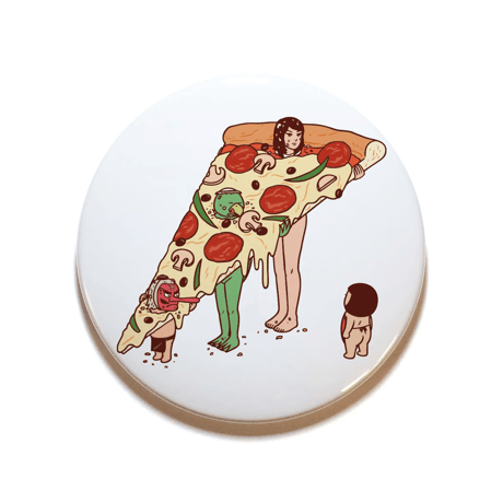 八重樫王明 ／ 缶バッジ　大　P is for Pizza （カラー）04