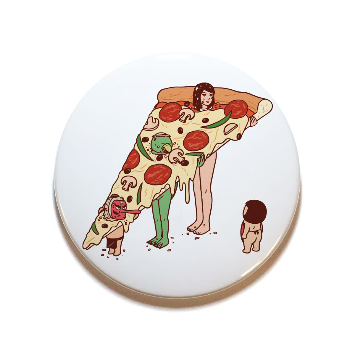 八重樫王明 ／ 缶バッジ 大 P is for Pizza 02（カラー） | はちみせ