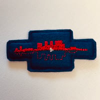 刺繍する犬 ／ 音の波形　blue＆red ブローチ