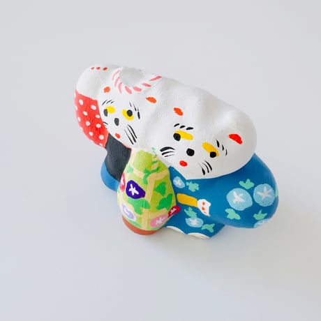 habotan ／ 土人形（特大) ｜あさがお市の売り子猫と浴衣猫：03