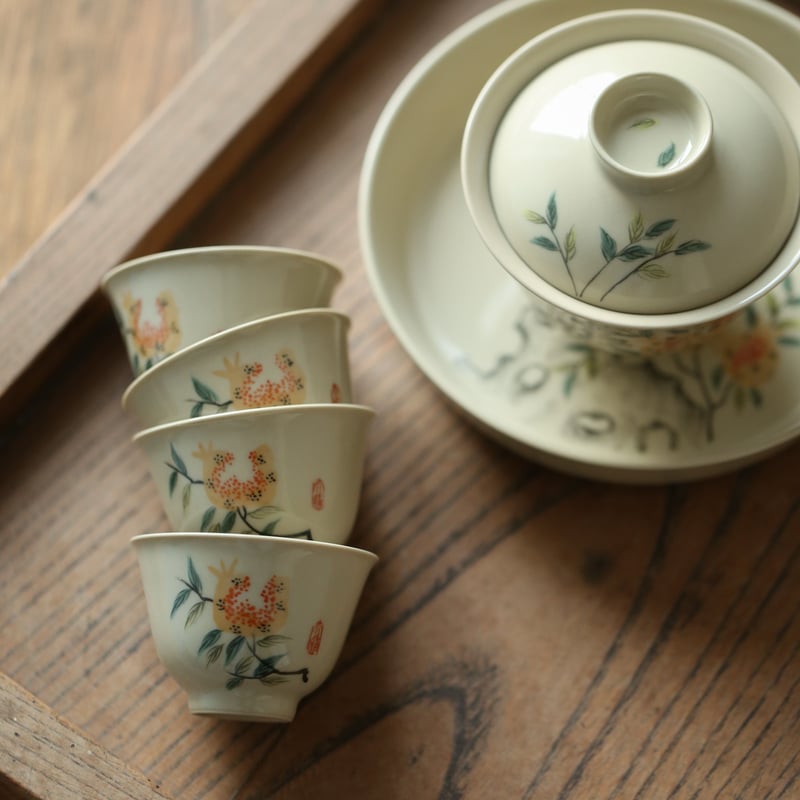 割れ、カケなし 中国清代末 南方窯の素朴な手描き絵付の皿 茶席の菓子皿にいい ざくろ絵正八角盛皿 しん窯青花 現品限り