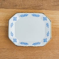 かとうようこ 陶作品「八角皿・はっぱ（青）」