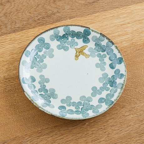かとうようこ 陶作品「丸皿 15cm・みつば（緑）」