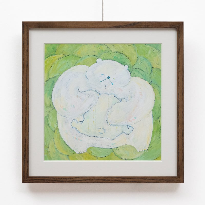 絵画。原画【かわいい熊と赤いリンゴ2個】 受注制作】秋がきた【熊とリス】 絵画 kuro 通販 16490221