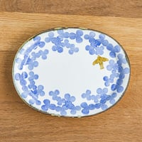 かとうようこ 陶作品「オーバル皿 中・みつば（青）」